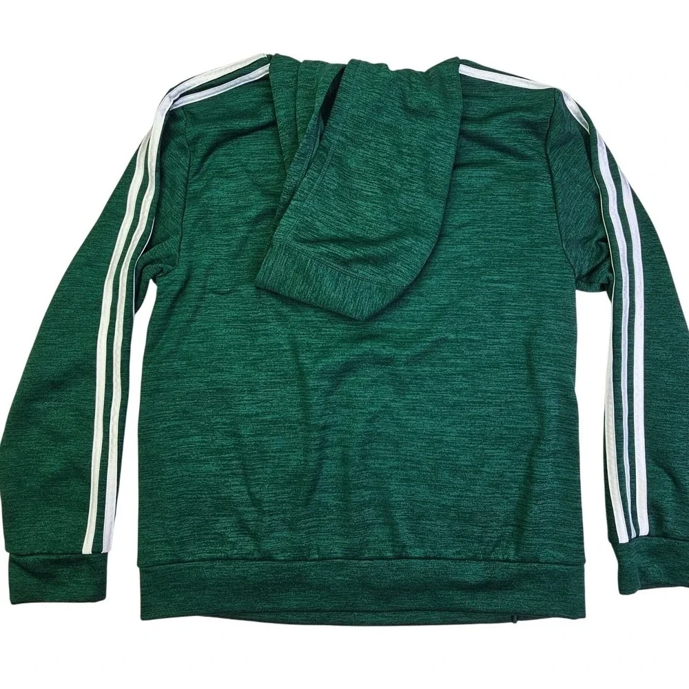 Adidas Boys XL 18/20 Green Heathered Pullover Hoodie 3-Stripe Logo Sweatshirt - Picture 2 of 11